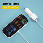 Vexrix 8-Port USB Car Charger Hub PD QC3.0 with LED for iPhone 15/14