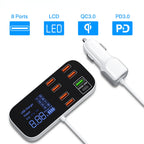 Vexrix 8-Port USB Car Charger Hub PD QC3.0 with LED for iPhone 15/14