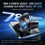 VoltMax Pro 76W 4-Port USB Car Charger with LED Voltmeter & Dual PD