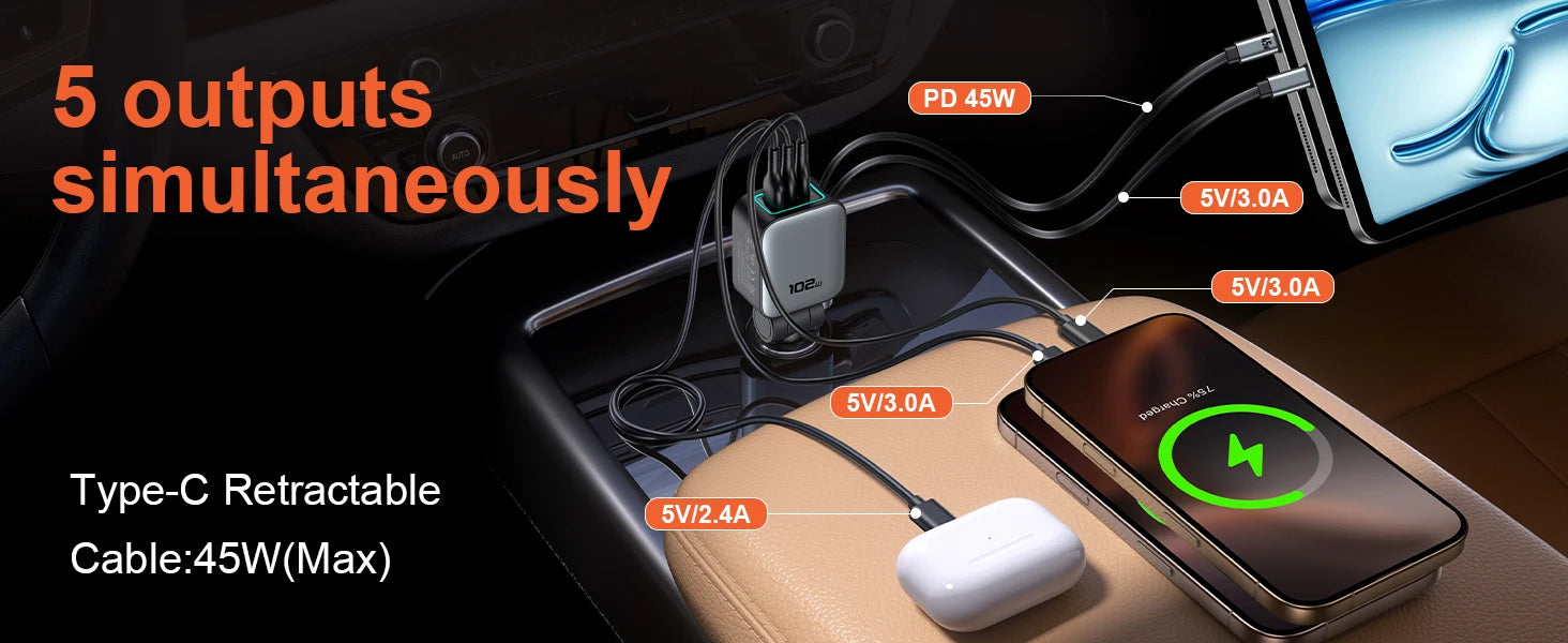 Vextrix Super Fast 4-Cable Car Charger Adapter for Huawei