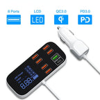 Vexrix 8-Port USB Car Charger Hub PD QC3.0 with LED for iPhone 15/14