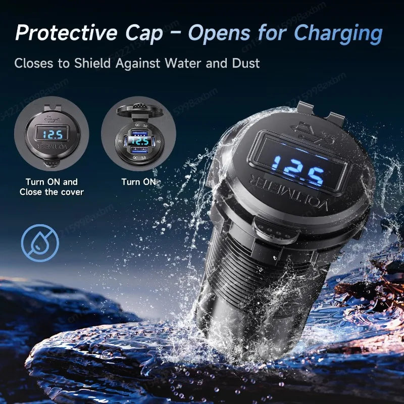 VoltMax Pro 76W 4-Port USB Car Charger with LED Voltmeter & Dual PD