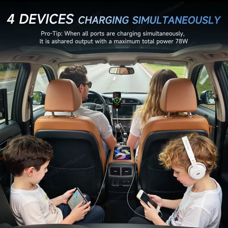 VoltMax Pro 76W 4-Port USB Car Charger with LED Voltmeter & Dual PD