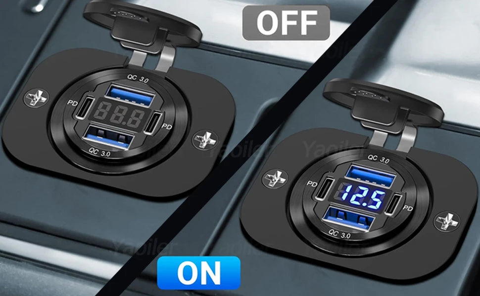 VoltMax Pro 76W 4-Port USB Car Charger with LED Voltmeter & Dual PD